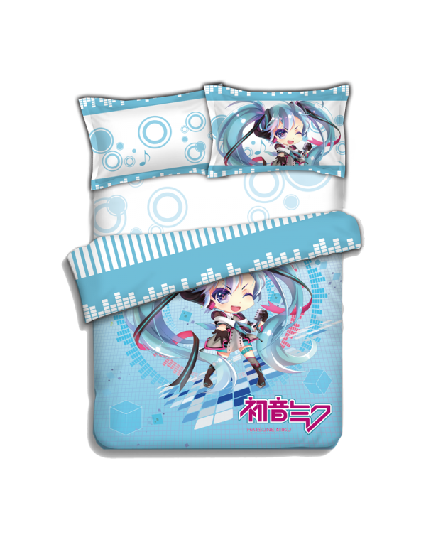 Miku Hatsune - Vocaloid Anime 4 Pieces Bettwäsche-Sets, Bettlaken Bettbezug mit Kissenbezüge