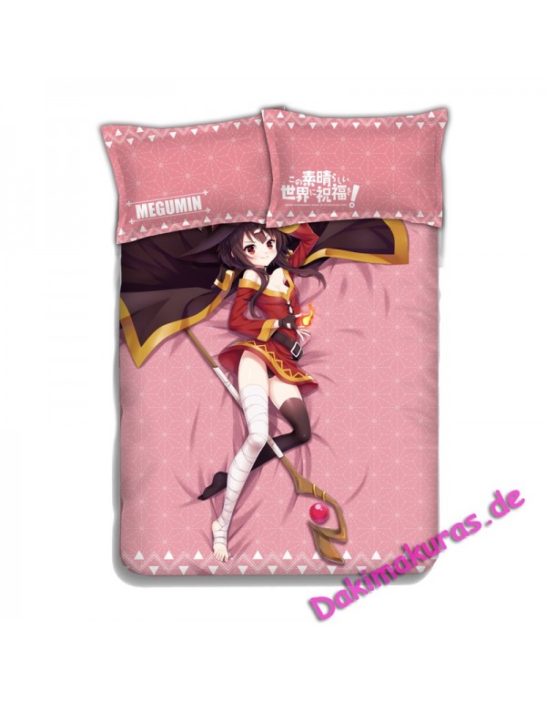 Megumi - KonoSuba Anime 4 Pieces Bettwäsche-Sets, Bettlaken Bettbezug mit Kissenbezüge