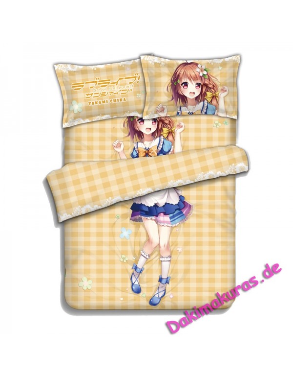 Takami Chika-LoveLive Sunshine Bettwäsche-Sets, Bettbezug, Bettlaken mit Kissenbezügen