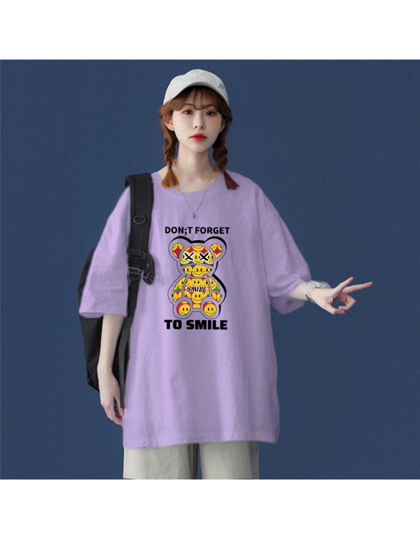 Smile Bear Purple Kurzarm-T-Shirts für Damen und ...