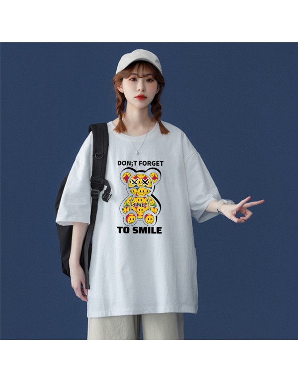 Smile Bear White Kurzarm-T-Shirts für Damen und H...