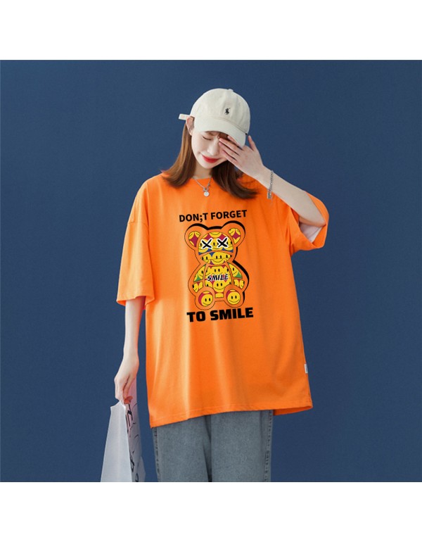 Smile Bear orange Kurzarm-T-Shirts für Damen und ...