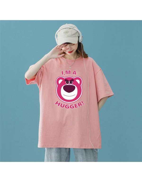 Hugger Bear Pink Kurzarm-T-Shirts für Damen und H...