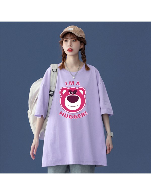 Hugger Bear Purple Kurzarm-T-Shirts für Damen und...