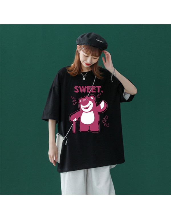 Sweet Bear Black Kurzarm-T-Shirts für Damen und H...