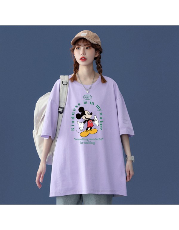 Mickey Purple Kurzarm-T-Shirts für Damen und Herr...