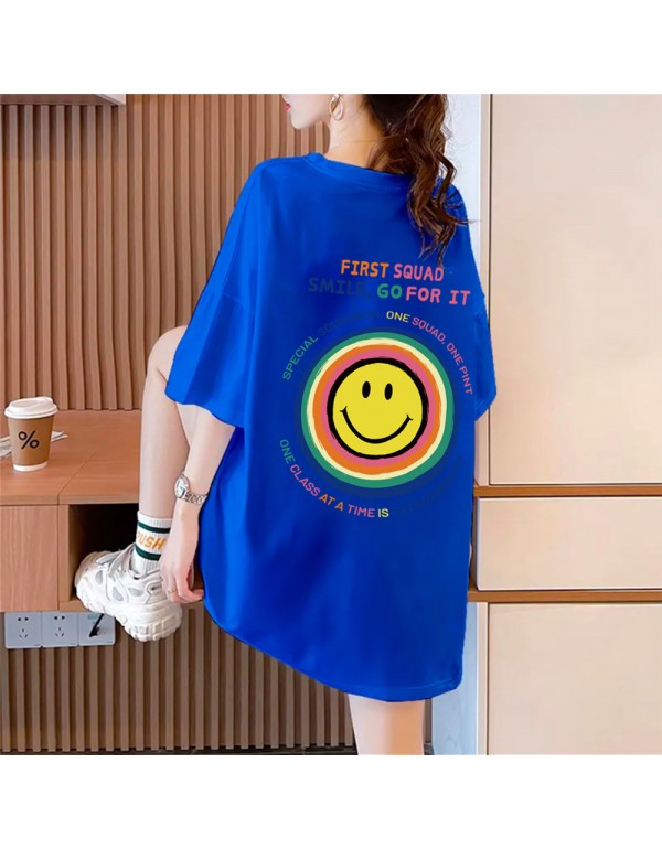 Sun Smiley Face Blue_1 Kurzarm-T-Shirts für Damen...