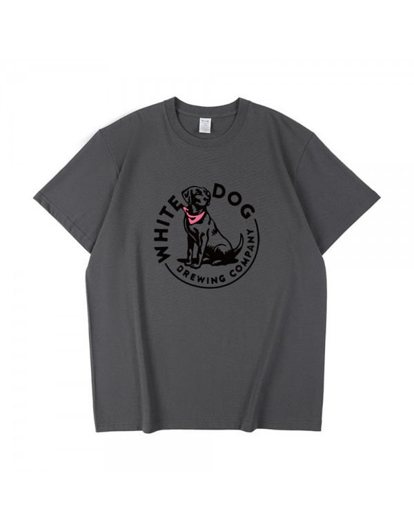 White Dog grey Kurzarm-T-Shirts für Damen und Her...