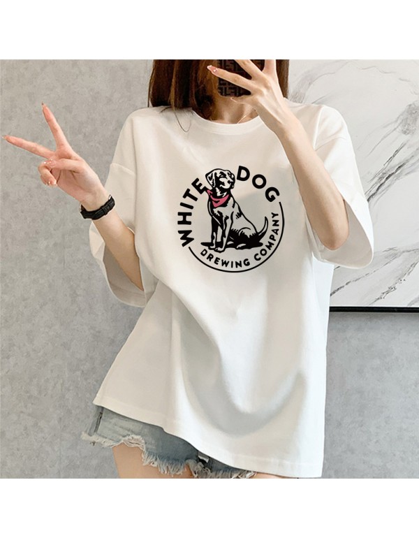 White Dog white Kurzarm-T-Shirts für Damen und He...