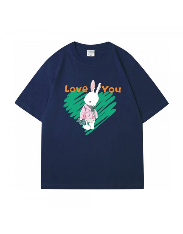 Love Rabbit blue Kurzarm-T-Shirts für Damen und H...