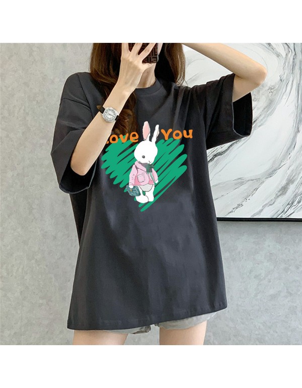 Love Rabbit grey Kurzarm-T-Shirts für Damen und H...