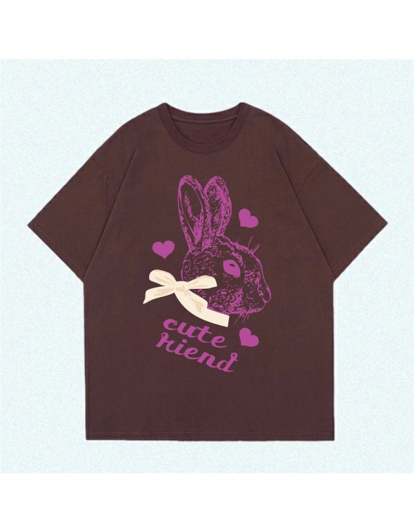 Big Cute Rabbit coffee Kurzarm-T-Shirts für Damen...