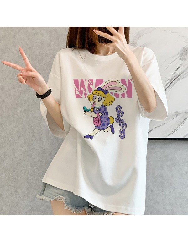 Pink Girl Rabbit white Kurzarm-T-Shirts für Damen...