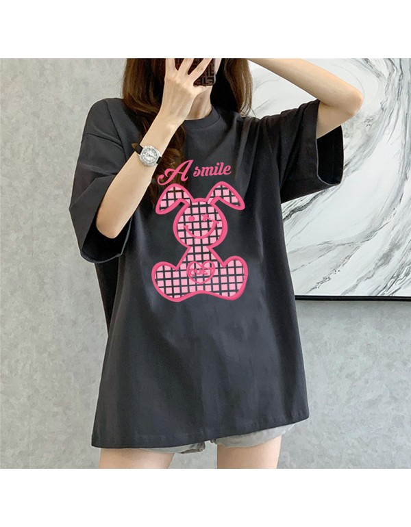 A Smile Rabbit grey Kurzarm-T-Shirts für Damen und Herren, modisch bedruckte japanische Luxus-Tops