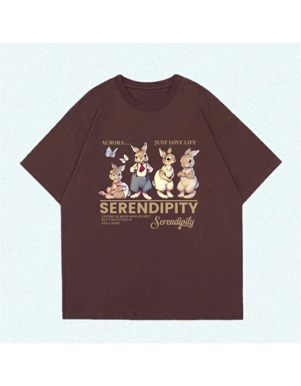 Serendipity Four Rabbit coffee Kurzarm-T-Shirts f...