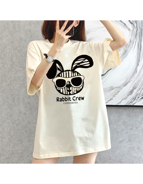 Graffiti Rabbit beige Kurzarm-T-Shirts für Damen ...