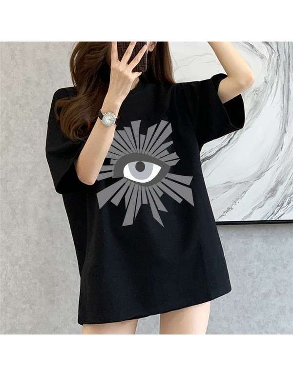 Big Eyes black Kurzarm-T-Shirts für Damen und Her...