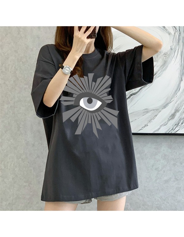 Big Eyes grey Kurzarm-T-Shirts für Damen und Herr...