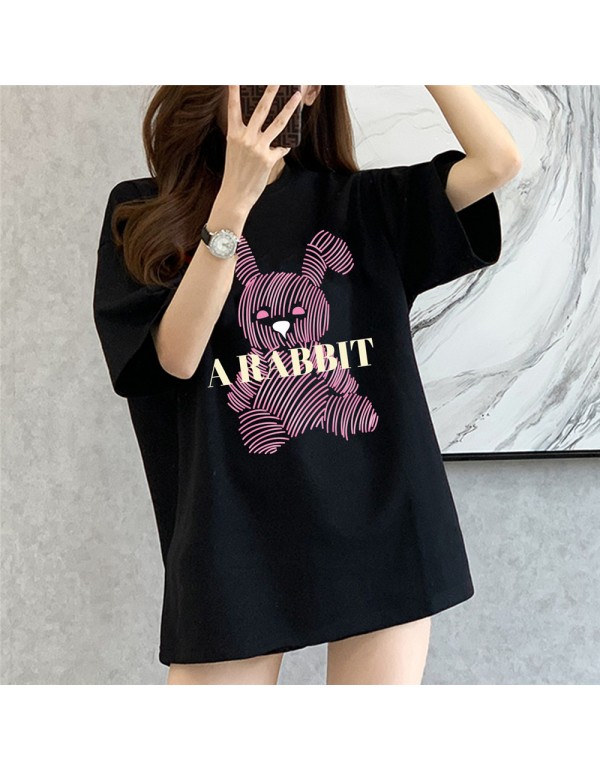 Stripe Rabbit black Kurzarm-T-Shirts für Damen un...