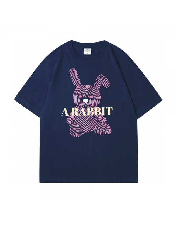 Stripe Rabbit blue Kurzarm-T-Shirts für Damen und...