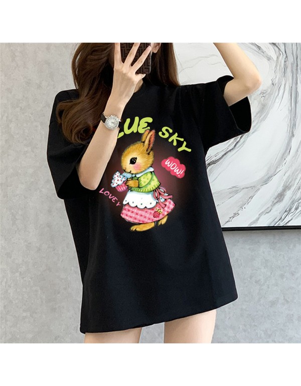 Pastoral Bunny black Kurzarm-T-Shirts für Damen u...