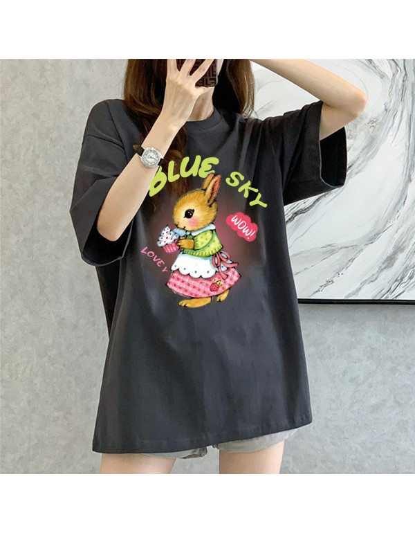 Pastoral Bunny grey Kurzarm-T-Shirts für Damen un...