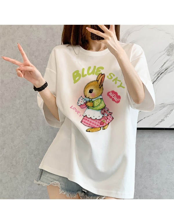 Pastoral Bunny white Kurzarm-T-Shirts für Damen u...