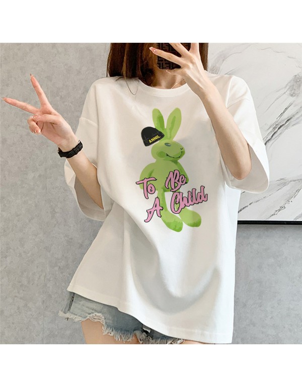 Fluorescent Rabbit White Kurzarm-T-Shirts für Dam...