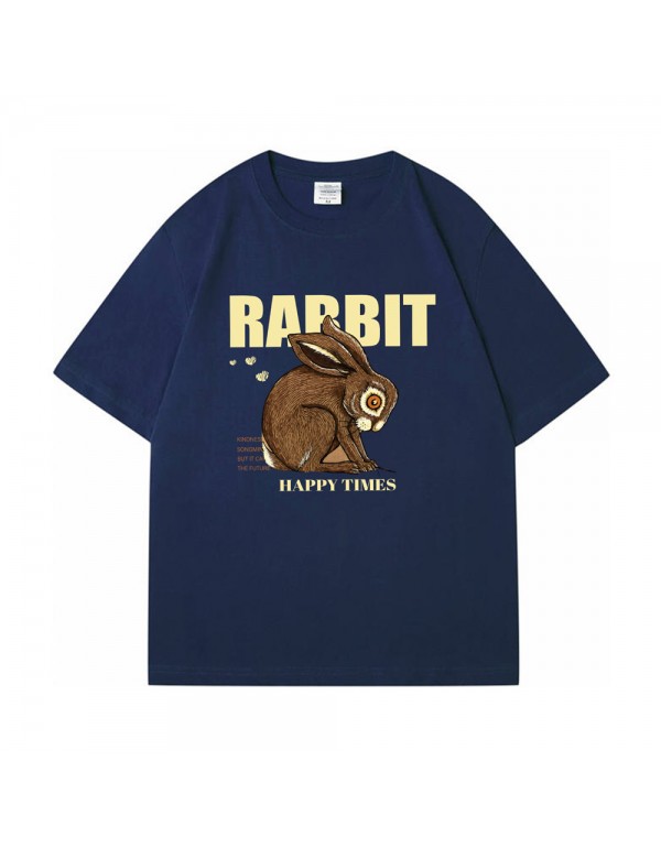 Happy Time Rabbit Blue Kurzarm-T-Shirts für Damen...