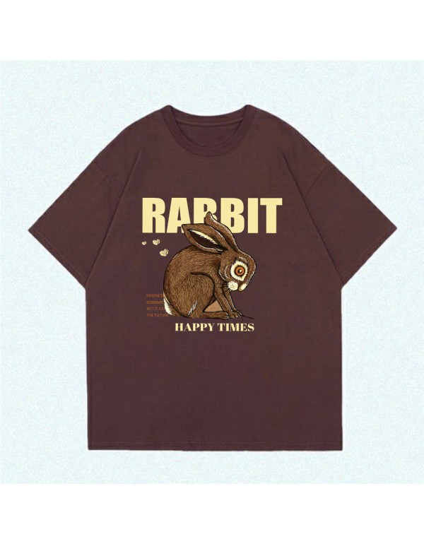 Happy Time Rabbit coffee Kurzarm-T-Shirts für Dam...