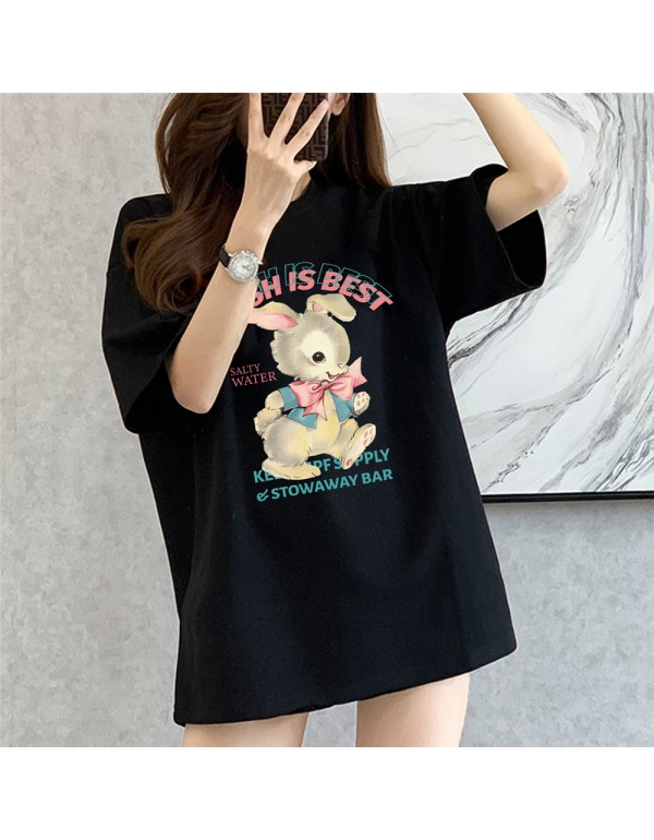 Cute Rabbit Black Kurzarm-T-Shirts für Damen und ...