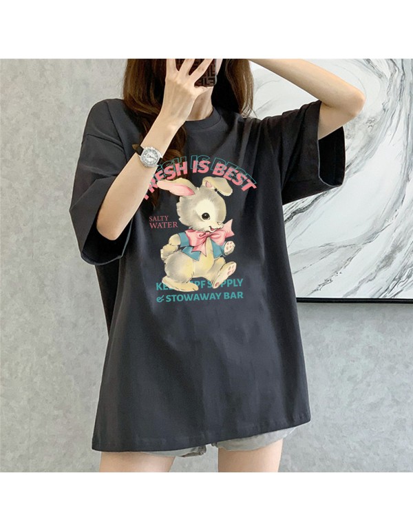 Cute Rabbit grey Kurzarm-T-Shirts für Damen und H...