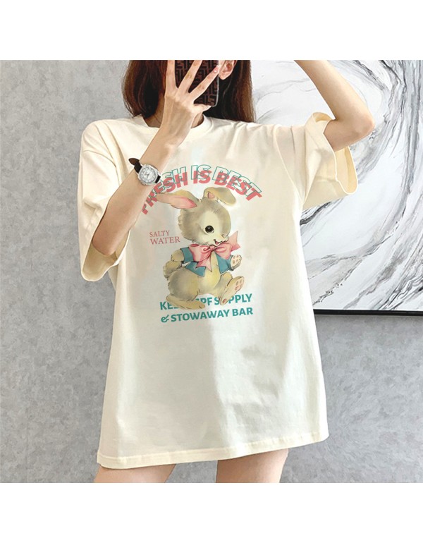 Cute Rabbit white Kurzarm-T-Shirts für Damen und ...