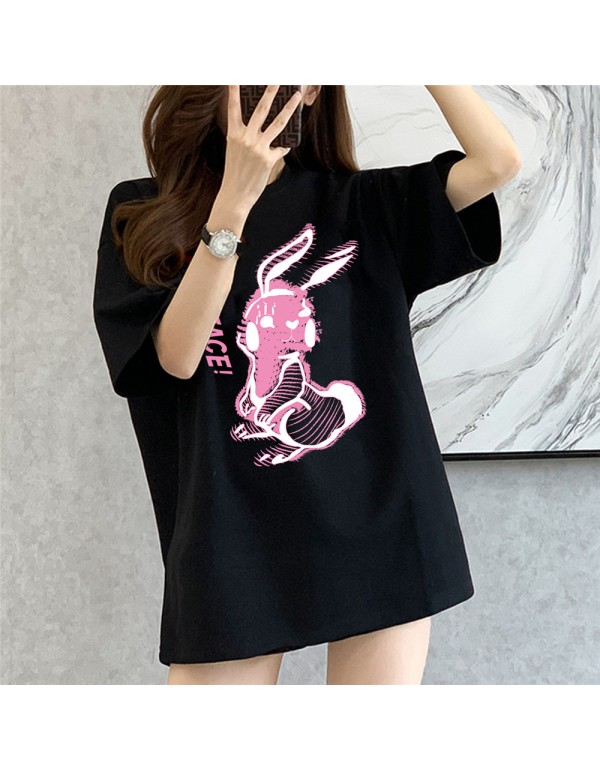 Stripe Rabbit Black Kurzarm-T-Shirts für Damen un...