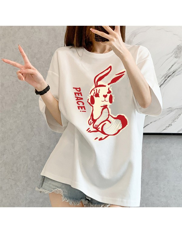 Stripe Rabbit White Kurzarm-T-Shirts für Damen un...