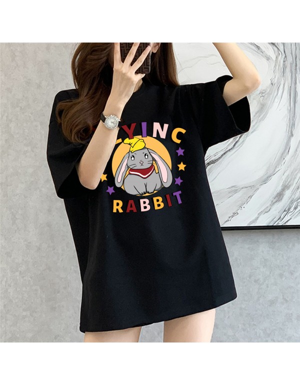 Flying Rabbit Black Kurzarm-T-Shirts für Damen un...