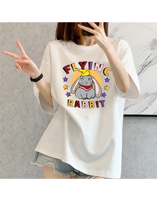 Flying Rabbit White Kurzarm-T-Shirts für Damen un...